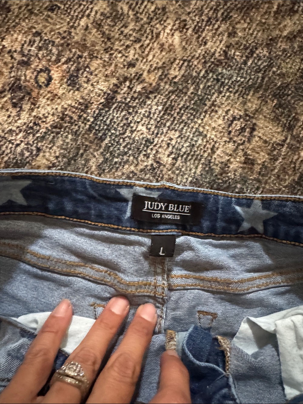 Judy Blue Distressed Star Print Denim Shorts - Blue View 4